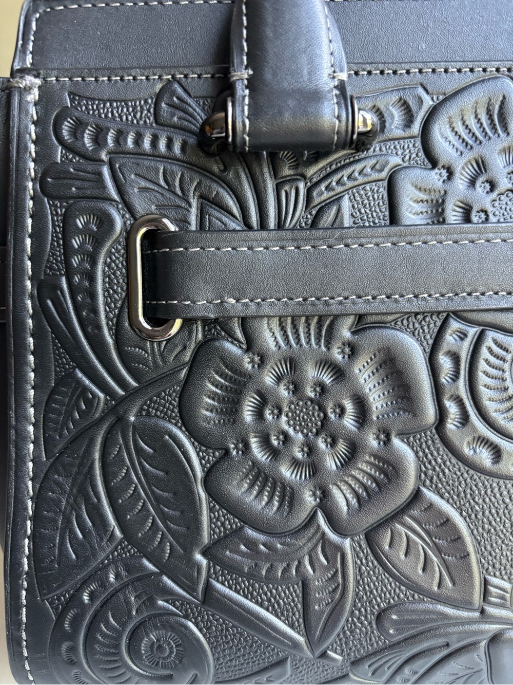 Coach Black Floral-Appliqué Leather Swagger 27 with Signature Turnlock - Picture 11 of 16